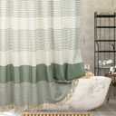 Green Linen Look Shower Curtain  Rustic Boho Farmhouse Style for Bathroom Decor, Waterproof & Wrinkle-Resistant Fabric, 72"x72" with 12 Hooks