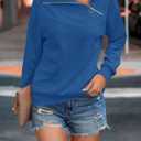 Womens Zipper Sweatshirt Turtleneck Long Sleeve Pullover Casual Loose Sweatshirts Top T Shirts (Blue, L)