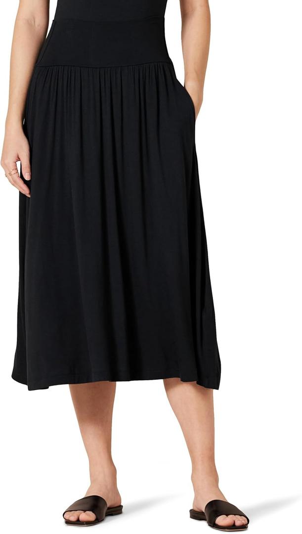 Amazon Essentials Women's Jersey Pull-On Midi Length Skirt (XX-Large, Black)