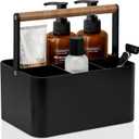 BYUNER Portable Shower Caddy Dorm: Bathroom Caddy Organizer with Handle and Adjustable Dividers,Plastic Shower Basket for Toiletry,Makeup,Vanity,Shower Storage Tote for College, Cleaning Caddy, Black