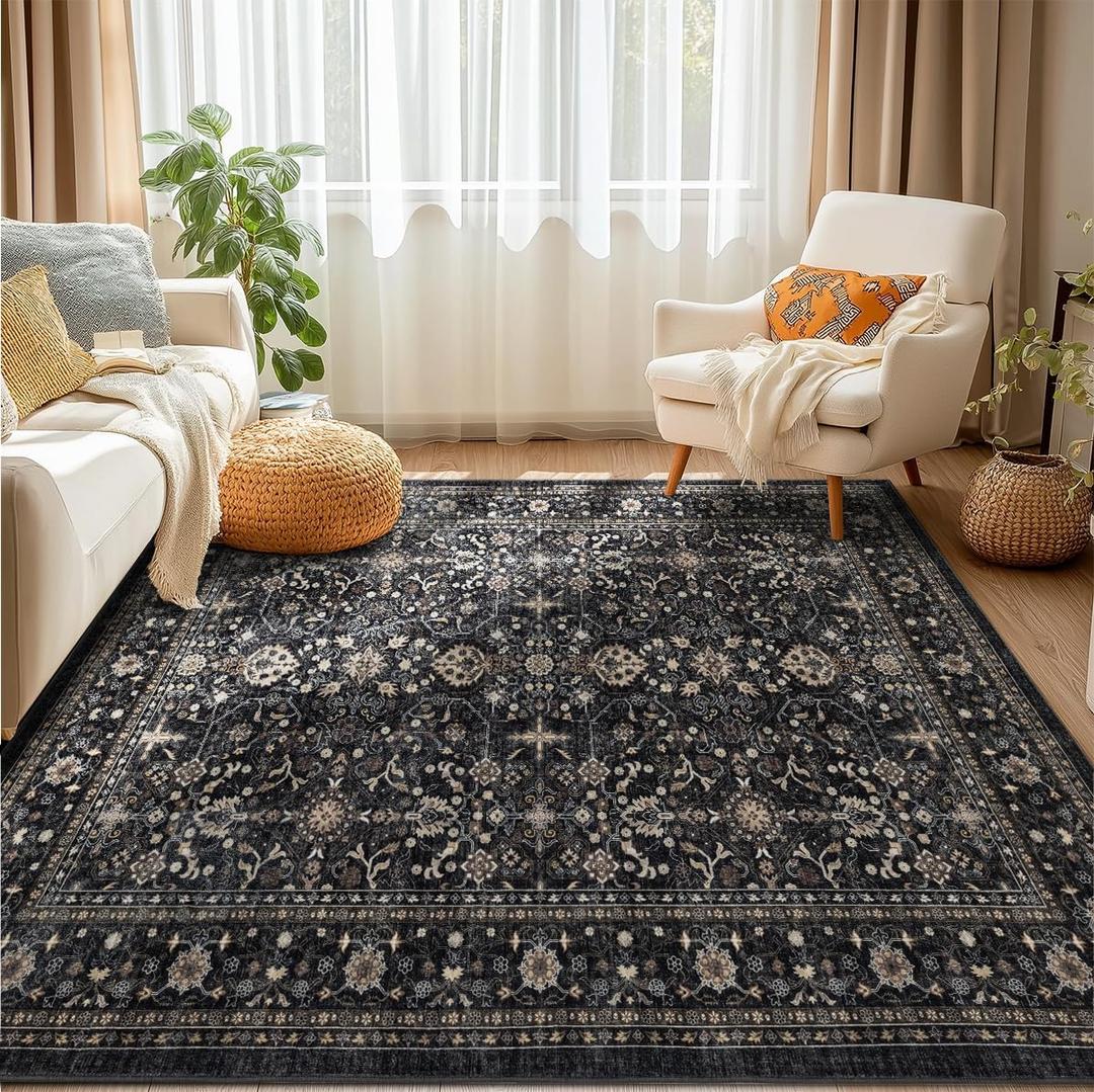 Area Rug Non Slip Machine Washable Ultra Soft Living Room/Bedroom/Kitchen/Outdoor/Classroom Black Grey, 5'7'