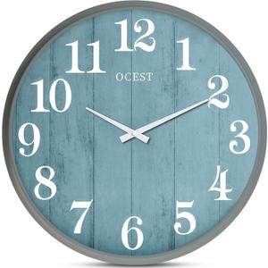 OCEST 18 Inch Large Indoor Outdoor Wall Clock, Silent Non-Ticking Modern Wall Clocks with Woodgrain Design Decorative for Living Room, Farmhouse, Kitchen, Bathroom,PorchGarden