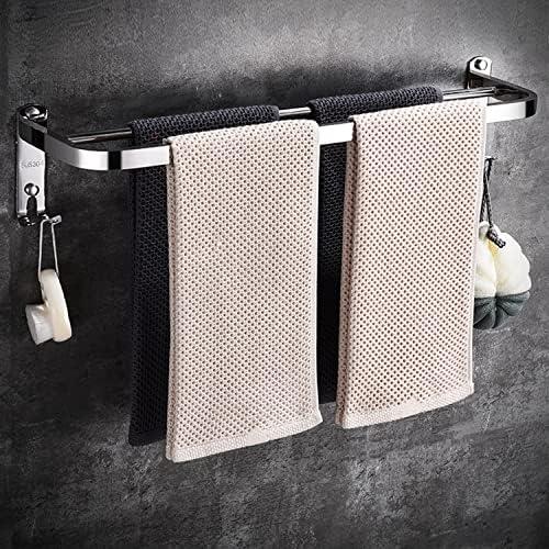 IKITCHEN Towel Racks for Bathroom, Stainless Steel Towel Holder Wall Mounted with 2 Hooks, Bathroom Shelf with Towel Bar 23Inch Polished Silver IKITCHEN Towel Racks for Bathroom, Stainless Steel Towel Holder Wall Mounted with 2 Hooks, Bathroom Shelf with Towel Bar 23Inch Polished Silver