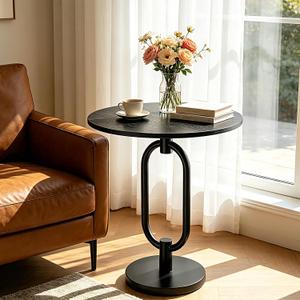 17In Black Round Side Table Modern End Table Stable Sofa Side Table with Heavy Duty Base Integrated Accent Coffee Table Nightstand for Living Room Bedroom Backyard