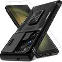 DEERLAMN Case for Samsung Galaxy S24 Ultra with Slide Camera Cover+Screen Protector (1 Pack), Rotated Ring Kickstand Military Grade Shockproof Protective Cover-Black | Screen Protector, 1 Pack, Military Grade, Shockproof (S24 Ultra-6.8 Inch)