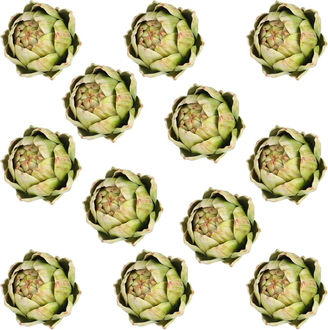 Timgle 12 Pcs Green Artificial Artichokes Fake Vegetables and Fruits for Summer Kitchen Wedding Bowl and Vase Decorations (Large)