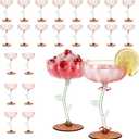 CALBODE 24Pcs Plastic Martini Glasses 7oz Disposable Plasitc Coupe Glasses with Detachable Stem Flower Modern Wavy Cocktail Coupes for Wedding Birthday Party (Peach Blush, Gold Rim)