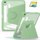 Soke Rotating Case for iPad (A16) 11th Generation 2025, iPad 10th Gen 2022 with Pencil Holder, [Shockproof + Auto Sleep/Wake] 360 Degree Rotation Clear Back for iPad 11"/10.9" - Matcha Green | Built-in Apple Pencil Slot, fit iPad 2025 and 2022, Auto Sleep/Wake, Transparent PC Back