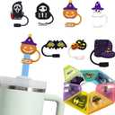 2 x 7PCS Halloween 3D Straw Cover Caps, Straw Toppers for 30&40 Oz Tumbler, Stanley Cup Accessories, Tumbler, Dust-Proof Reusable Straw Tips Lids, 10mm 0.4in - Colored - with Storage Case