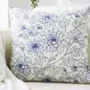 PurpleEssences Floral Pillow Covers Flower Blue Cream Decorative Throw Pillow Covers Set of 2 Chinoiserie 100% Cotton - Spring Summer Easter - 18 x 18 Inch - Blue/Cream