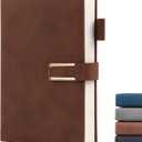 Hardcover Lined Notebook Journal for Women & Men,256 Pages 5.7 x 8.3 inches,A5 Ruled Notebooks Magnetic Closure Leather Journal,Daily for Work,Meeting,Travel,Writing,School and Note Taking (Brown)