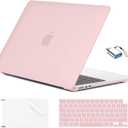EooCoo Compatible with MacBook Air 13 inch Case M5 2026-2022 M4 M3 M2 Model A3449 A3240 A3113 A2681, Mac Air 13.6 inch Hard Shell & Keyboard Cover & Screen Film & Type-C, Matte Pink