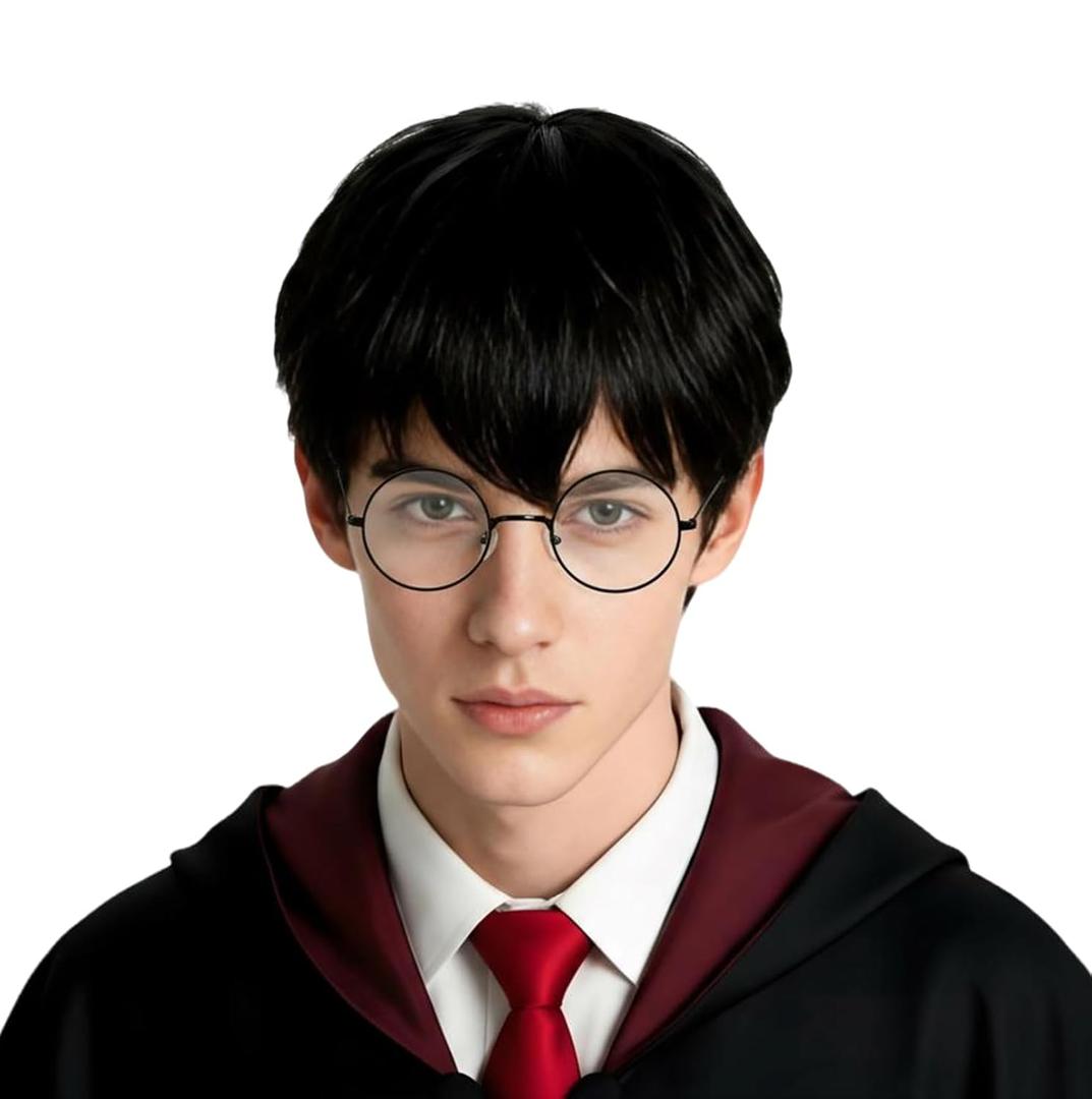 Men's Short Black Wig Halloween Character Costume Wig (Black/Medium)