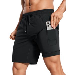CRZ YOGA Mens 2 in 1 Running Shorts 7" - Lined Workout Quick Dry Lightweight for Sports Athletic with Pockets (X-Large, Black)