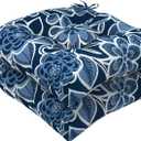 LVTXIII Outdoor Wicker Chair Cushions, 19"x19"x4" Patio Chair Cushions with Ties, Water Repellent Thick Tufted Seat Cushions for Patio Furniture, Set of 2, Flower Navy