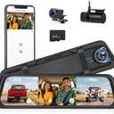 3 Channel 9.66'' WiFi Mirror Dash Cam with Front and Rear Camera IPS Touch Screen,Triple Rear View Mirror Camera with App Recording,64GB TF Card,Loop Recording,Night Vision, G-Sensor Parking Monitor