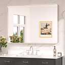 Keonjinn Brushed Nickel Mirror 40 x 30 Inch Large Silver Bathroom Mirror for Over Sink, Rounded Rectangle Farmhouse Vanity Mirror with Metal Frame, HD Tempered Glass Wall Mirror(Horizontal/Vertical)
