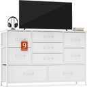 Furnulem Dresser for Bedroom with 9 Fabric Drawers for 55'' Long TV Stand Entertainment Center & Chests of Drawers, Wide Dresser Storage for Living Room, Dorm, Entryway, Sturdy Metal Frame, White