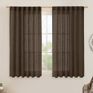 LAMIT Dark Brown Linen Curtains 54 Inch Length 2 Panels, Light Filtering Panels Back Tab and Rod Pocket Neutral Drapes for Bathroom/Window/Bedroom, 52 x 54 Inch