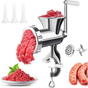 3 In 1 Meat Grinder Manual Mincer - Manual Meat Grinder Sausage Maker Meat Grinders For Home Use Fast And Effortless For All Meats (Silver) (#10)
