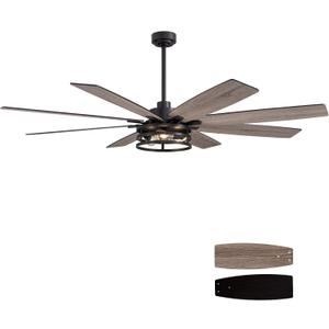 LuminFan 72 inch Large Ceiling Fans with Lights and Remote, Black Modern Ceiling Fan for Living Room, Patios, 6 Speed Reversible Quiet DC Motor, 8 Blades, Easy to Install