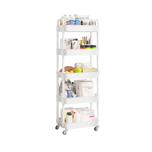UDEAR 5-Tier Rolling Utility Cart with 12 Category Labels,Multifunctional Storage Shelves with Handle and Lockable Wheels for Room,Office,Kitchen,Bathroom, White