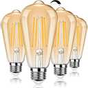 Dimmable LED Edison Light Bulbs 100W Incandescent Equivalent, Vintage Light Bulb 2700K Warm White(Amber Glass), ST64/ST21 LED Filament Bulbs 8W 1200LM, E26 LED Edison Bulbs for Home, Reading 4-Pack (Amber Warm White)