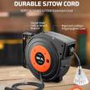 DEWENWILS Retractable Extension Cord Reel, 50 FT Heavy Duty Power Cord, 14AWG/3C SJTOW, 3 Grounded Outlets Lighted Triple Tap, 13 Amp Circuit Breaker, UL Listed