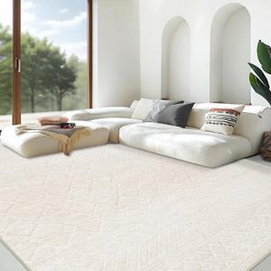 Area Rug for Living Room 9x12: Large Washable Boho Moroccan Rugs Geometric Neutral Rug, Non-Slip Foldable Morden Farmhouse Indoor Floor Carpet for Bedroom Dining Table Home(Modern Beige,9'x12')