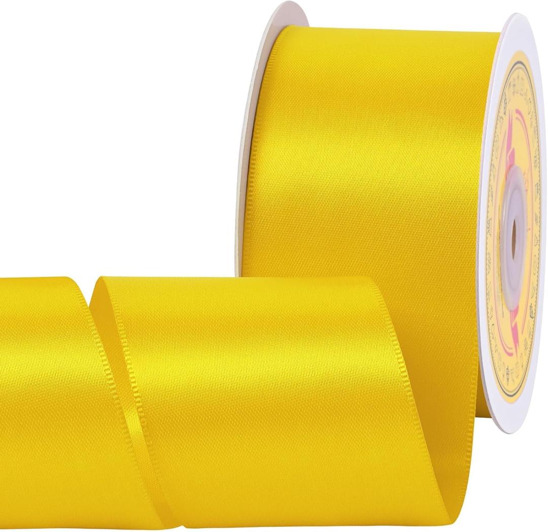 2 x Double Face Maize Yellow Satin Ribbon 2 inch X 25 Yards Polyester Maize Yellow Ribbon for Gift Wrapping Very Suitable for Weddings Party Hair Bow Invitation Decorations and More