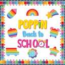 AgincBerry 82PCS POPPIN Back to School Classroom Bulletin Board Set, Pop Fidget Toy Cutouts and Pencil Trim Boarder, First Day of School for Kindergarten Preschool Classroom Chalkboard Wall Decoration
