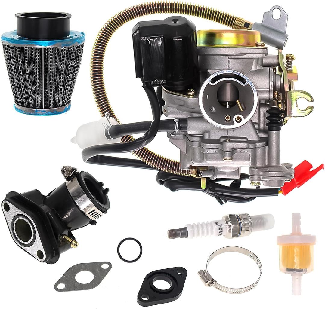 High-Performance 50CC 4-Stroke GY6 Carburetor for 49cc-50cc Scooters and Mopeds, Compatible with 139QMB 139QMA Engines, Includes Intake Manifold