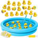 Duck Pond Matching Game Toys for Kids 20 Plastic Ducks with Numbers,25" x 5" Kiddie Pool | Storage Bag, 2 NetsFun Memory Games Water Outdoor Game for Children, Preschooler, Birthday Party Carnival