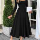 ZESICA Spring Dresses for Women 2025 Elegant Classy Square Neck Long Sleeve Flowy Wedding Guest Party Midi Dress (Black, XL)