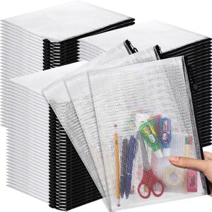 Zhehao 500 Pack A4 Mesh Zipper Pouches, 13.2 x 9.5 in, Black Zippers, 13.19 x 9.45 inches