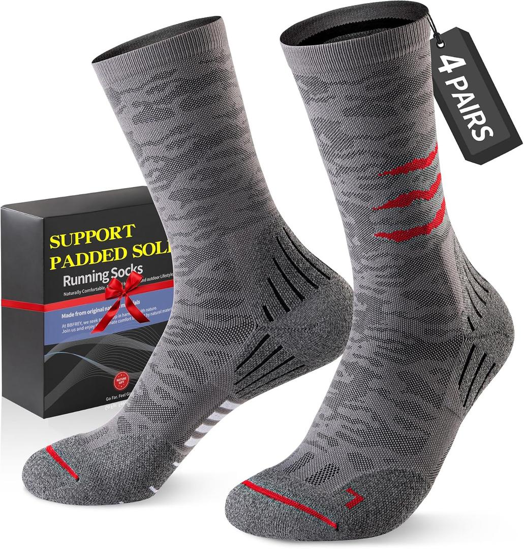 Crew Compression Socks for Men Women - Mild Support, Wicking Cushioned Compression Running Socks for Sport Basketball (Gray)