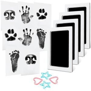 4-Pack Baby Inkless Hand and Footprint Kit Paw Nose Print Kit for Dogs Cats Pets Clean Touch Ink Pad for Baby Pets Newborn Keepsake Mess-Free Ink Pad (Black)