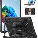 BRAECNstock Case for Microsoft Surface Pro 12 inch 1st Edition 2025, Rugged Protective with Rotating Hand Strap & Stand, Shoulder Strap, Pencil Holder, Compatible with Type Cover Keyboard, Black