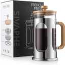 Sivaphe No-Plastic French Press Coffee Maker 34 oz, Borosilicate Glass Bamboo Lid and Handle Coffee Tea Press 8 cup, 1000ml Coffee Milk Forther with Stainless Steel Holder and Resuable Filters