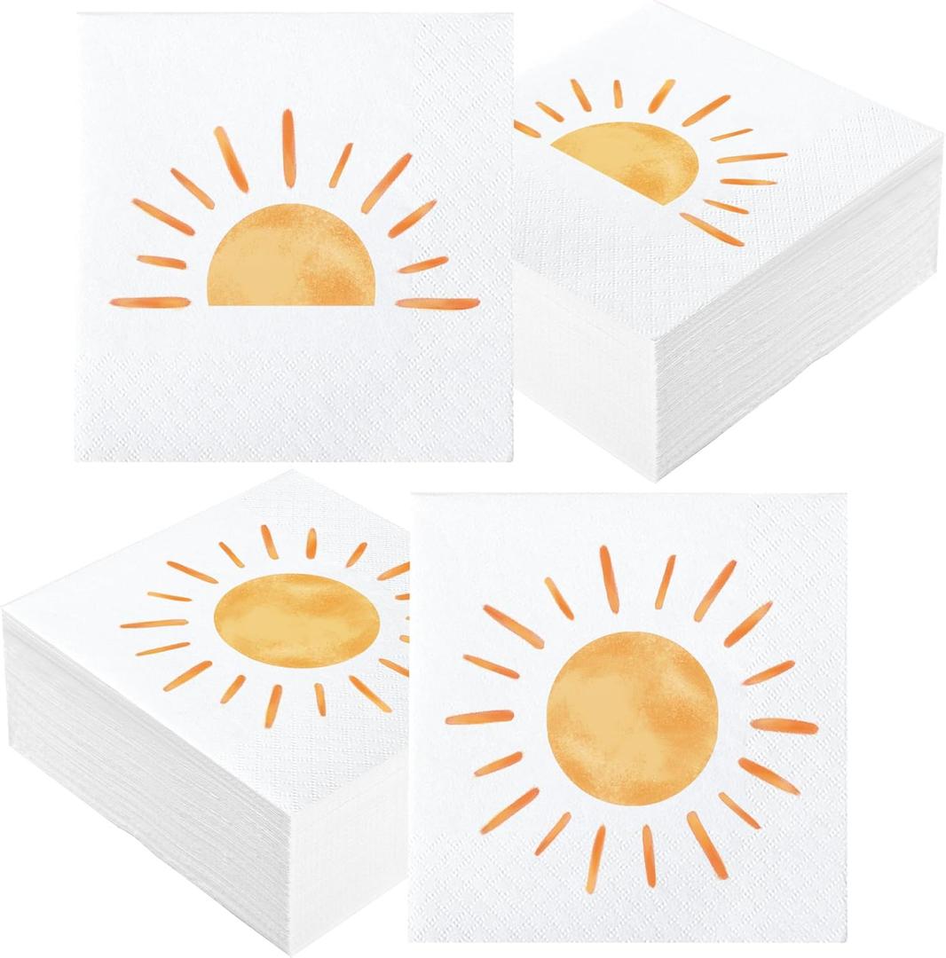50 PCS Boho Sun Paper Napkins First Trip Around The Sun Birthday Party Napkins Boho Hippie Sunshine Disposable Luncheon Napkin for Baby Shower Birthday Party Supplies, 6.5 x 6.5 inch