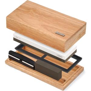 Libken Whetstone Knife Sharpening Stone Kit 1000/6000 Grit with Wooden Box  Wet Stone Sharpener Set for Kitchen Knives, BBQ, Hunting, Pocket, Scissor, Blade, Razor  Angle Guide & Flattening Stone