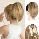 Clip on Ponytails for Women - 10 Inch Short Ponytail Extension, Straight Pony Tails Hair Extensions, Synthetic Hair Extensions Ponytail, Clip in Ponytail (Dark Blonde with Beige Blonde Highlights)