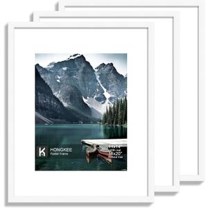 Hongkee 16x20 Frames Set of 3 - Display 11x14 Photo with Mat or 16 x 20 Poster without Mat, Wall Mounting Horizontal and Vertical, White