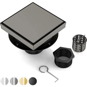 DLONE Square Shower Drain | 6 Inch Gun Gray AISI 304 Stainless Steel Shower Drain with Tile Insert Panel, Shower Floor Drain in Bathroom, Balcony etc
