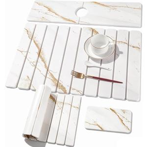 3 PCS Large Stone Dish Drying Mat for Kitchen Counter, Quick Dry Stone Dishes Mats, Sink Faucet Mat, Marble Water Absorbing Diatomaceous Earth Drying Pad for Countertop Tableware, Bottles