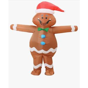 Gingerbread Costume Kids,Ages 9-12 Inflatable Christmas Costumes,Blow up Xmas Ginger bread man (Height:4.27–4.92 Feet)