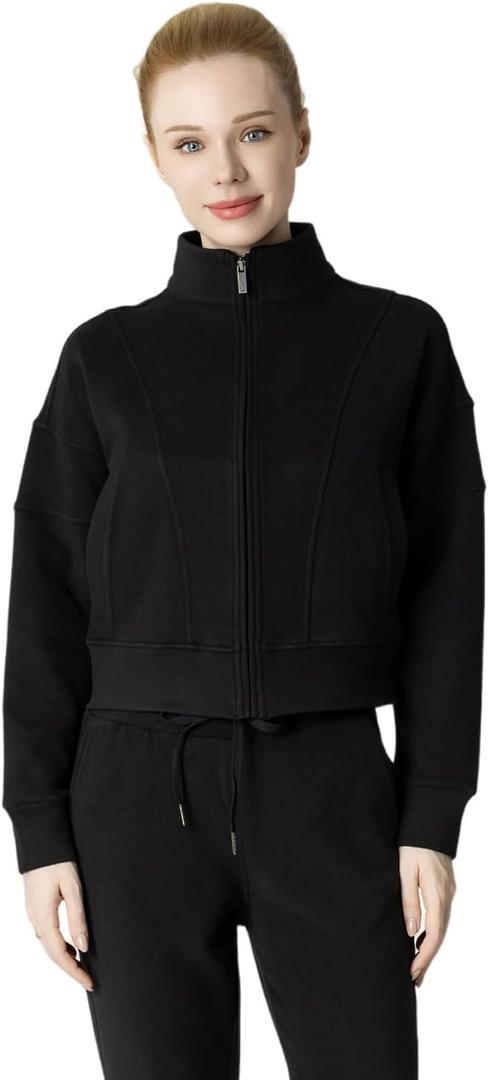 Women's Fleeced Performance Jacket - Full-Zip Stand-Up Collar, Warm Fleece for Winter Daily Wear (M)