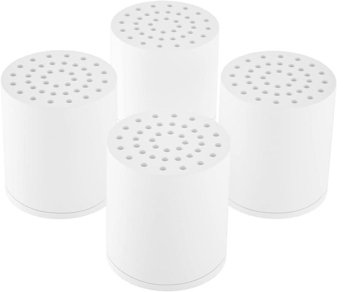 SR SUN RISE 20-Stages Shower Filter Replacement Cartridges - Universal Fit for Most Shower Head Filters, Reduces Chlorine & Chemicals, pH Balanced Water for Soft Skin & Healthy Hair4-Pack (White)