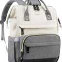 LOVEVOOK Laptop Backpack for Women, 15.6 Inch Work Business Backpacks Purse With Large Capacity, Waterproof Nurse Bag College Bookbag for School, Waterproof Casual Daypack for Travel (White-Grey-Black)