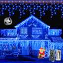 Ollny Icicle Lights for Outside 720LED 60FT, Blue Christmas Lights with Remote 8 Modes Dimmable, Waterproof Connectable Timer Hanging Light for House Outdoor Yard Indoor Decorations